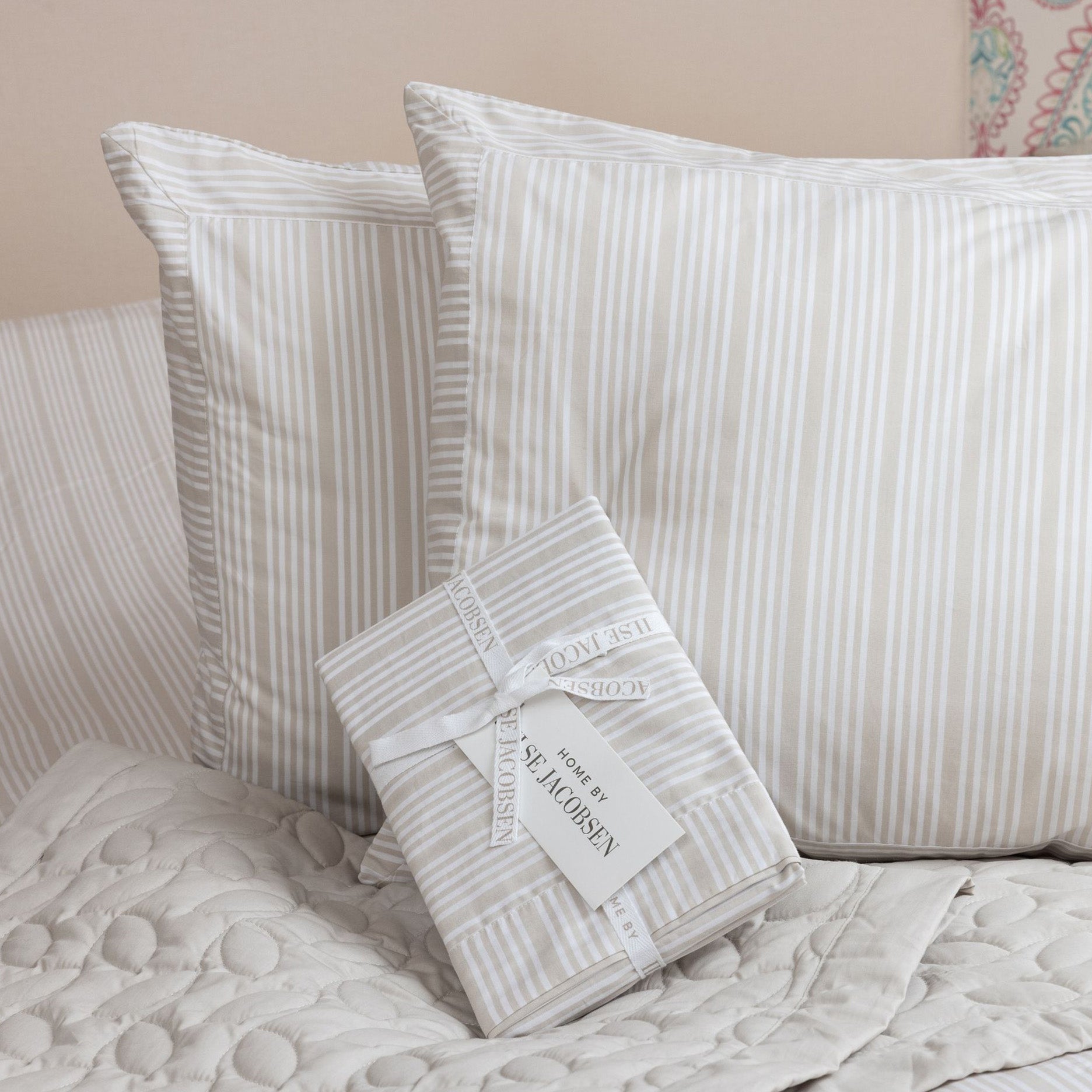 Pudebetræk 2 stk 50x90 cm sand beige/striber